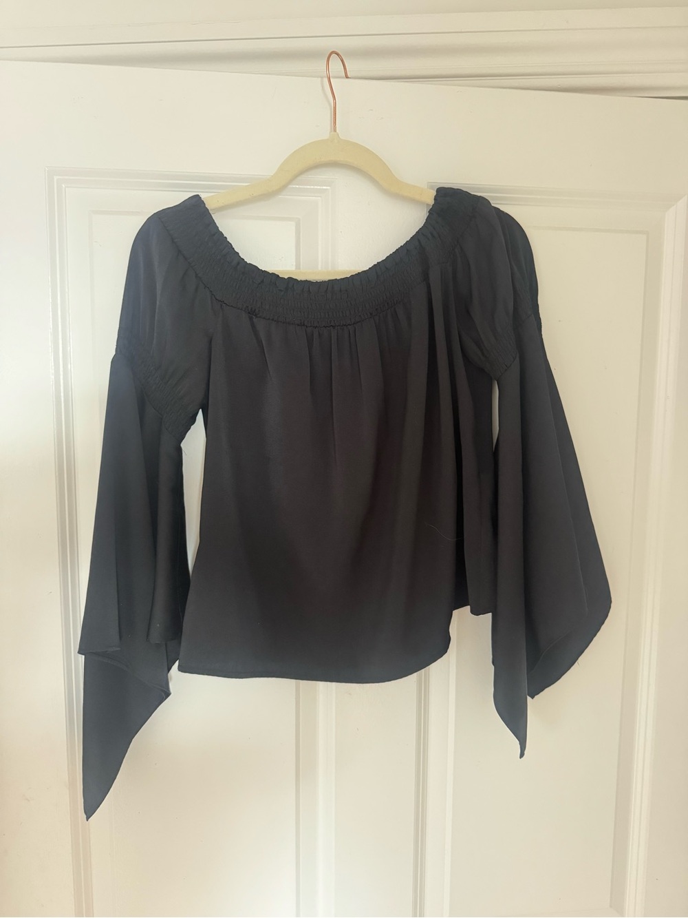 Guess Black Off-the-Shoulder Bell Sleeve Blouse